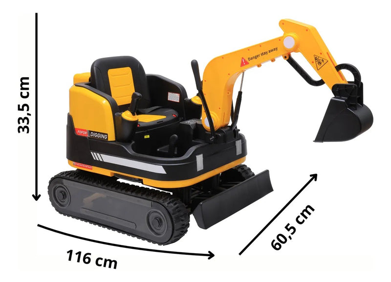 Escavadeira Elétrica Infantil 12V Amarela com Controle Remoto (PROMOÇÃO)