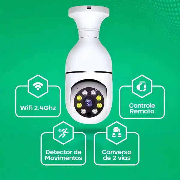 Câmera Lâmpada 360° Wi-Fi com App (PROMOÇÃO)