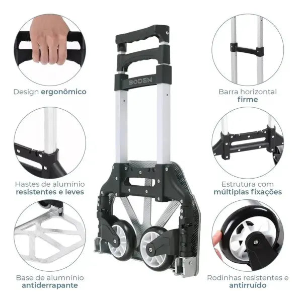 Carrinho Dobrável Reforçado 75kg Portátil (PROMOÇÃO)