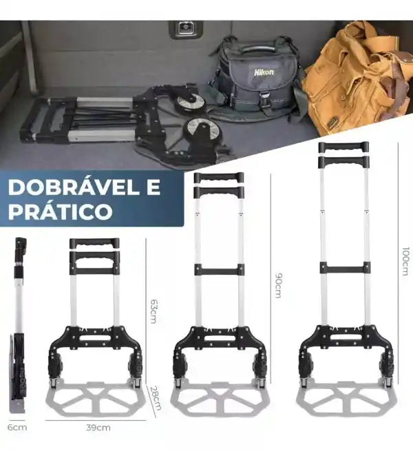 Carrinho Dobrável Reforçado 75kg Portátil (PROMOÇÃO)