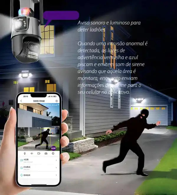 Câmera de Segurança 4K Lente Dupla com Sirene (PROMOÇÃO)