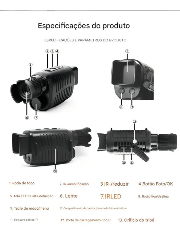 Monóculo de Visão Noturna Infravermelho 7x Zoom – Alcance 300m (PROMOÇÃO)