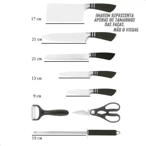 Jogo de Facas Gourmet 9 Peças Inox + Amolador (PROMOÇÃO)