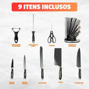 Jogo de Facas Gourmet 9 Peças Inox + Amolador (PROMOÇÃO)