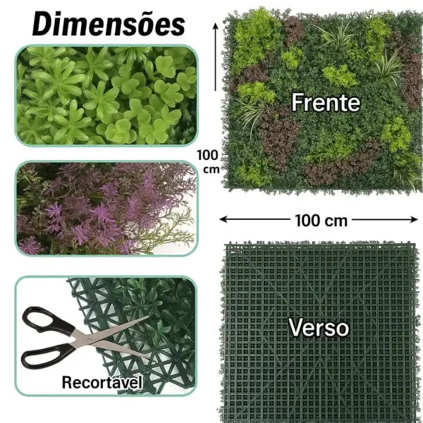 Painel Vegetação Artificial 3D Jardim Vertical 1x1m (PROMOÇÃO)